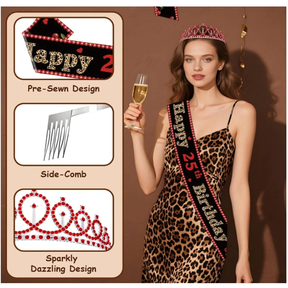 Happy Birthday Cheetah Cherry 25th Birthday Decor Leopard Print Jungle Animal